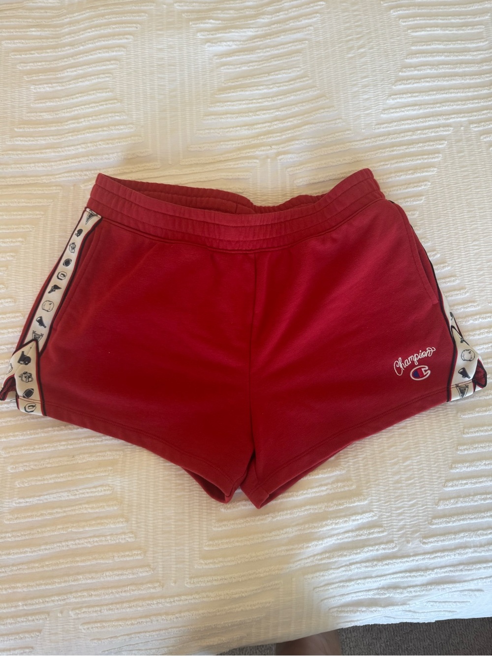 Champion Red Athletic Shorts with Logo Tape Trim